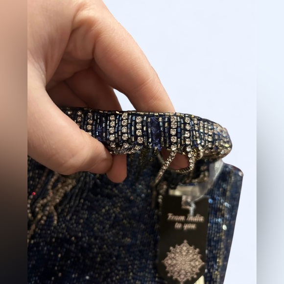 Viral Beaded Made in India Blue Rhinestone Fringe Bag - NEW WITH TAGS - Picture 4 of 7